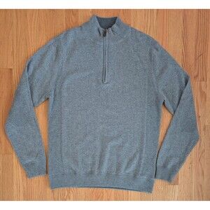 RAFFI Long Sleeve 1/4 Zip Pullover Sweater Blue Merino Wool Large Elbow Patches